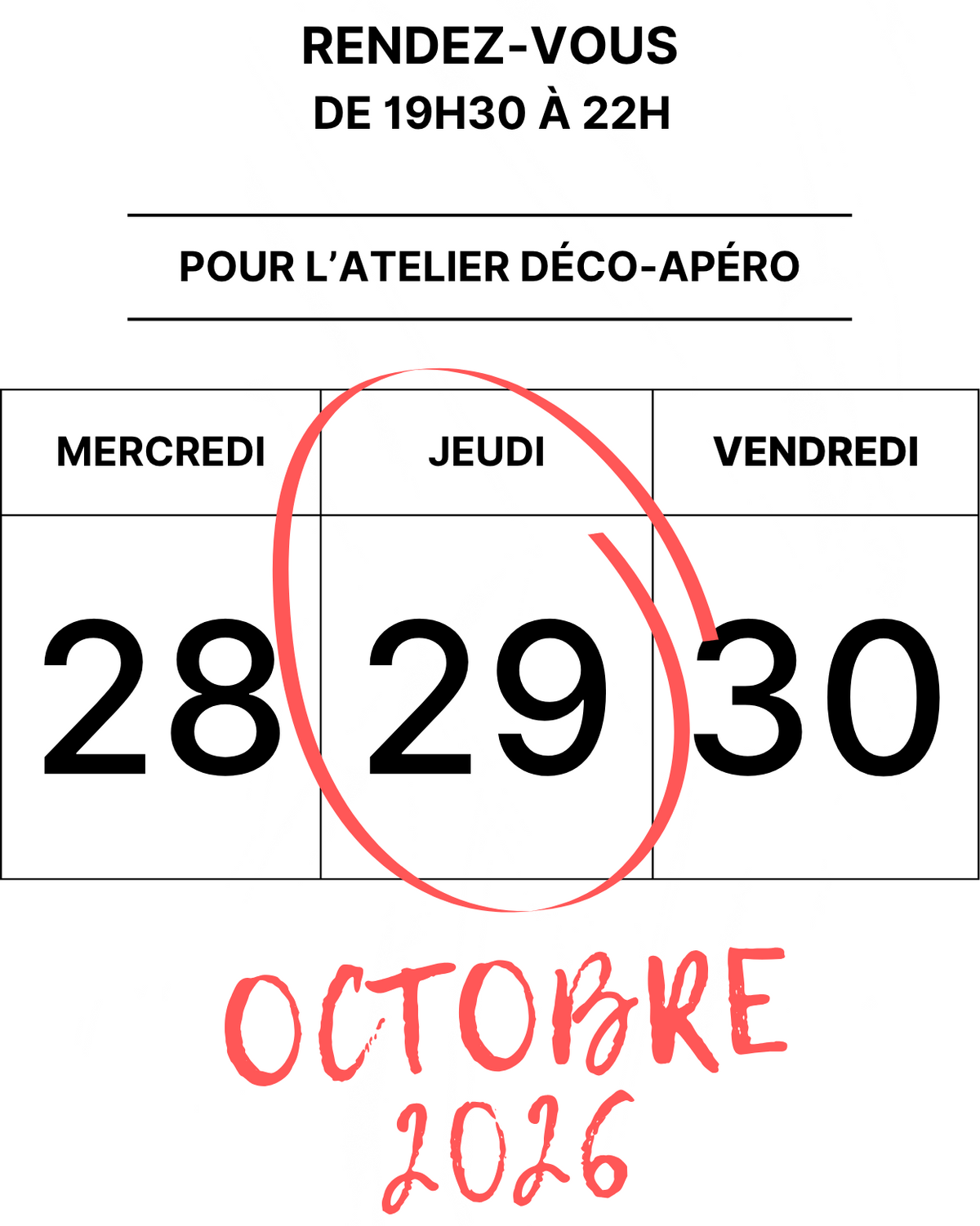 Soirée du jeudi 29 octobre 2026